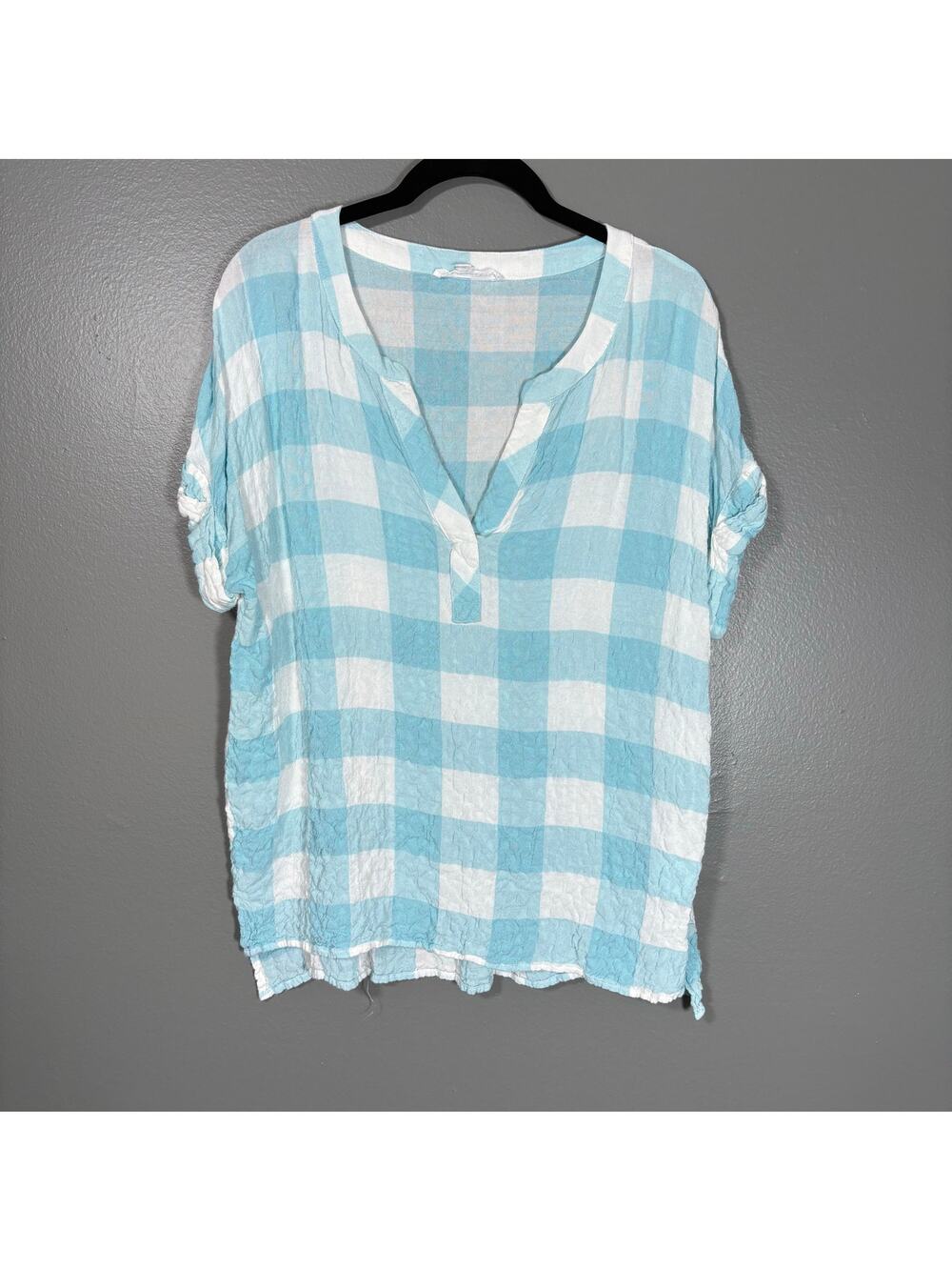 Jane + Delancey Women's Blue & White Gingham Gauze Top - Size Medium - Summer